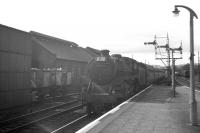Platform view north at Beattock station in July 1962. Polmadie class 5 4-6-0 no 73062 with a southbound train.<br><br>[R Sillitto/A Renfrew Collection (Courtesy Bruce McCartney) 14/07/1962]