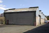 The former NCL depot at Sinclairtown on 31 March 2008. The rail access end has been bricked up. This was built on part of the goods yard, but in the 19th century was the location of the up passenger platform as shown on the OS map of 1895. By the 1914 edition the station had been moved to the other (north) side of St Clair Street. [See image 20575]<br><br>[Bill Roberton 31/03/2008]