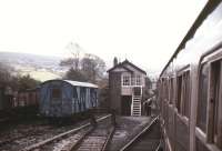 The driver of a Shrewsbury - Swansea train completes the exchange with the  Pantyffynon signalman in August 1987.<br><br>[Ian Dinmore /08/1987]