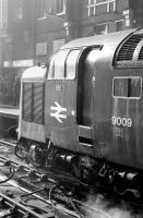 Deltic 9009 <I>Alycidon</I> glistens in the sunlight at Kings Cross in 1972.<br><br>[Bill Roberton //1972]