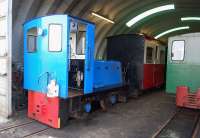 Scene on the Leadhills and Wanlockhead Railway on 15 March 2012 showing <I>Clyde</I> inside the shed. [With thanks to the very helpful and friendly staff.]<br><br>[Bill Roberton 15/03/2012]