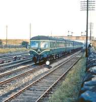 One of the first batch of newly delivered Swindon InterCity DMUs runs through Saughton Junction on 1 August 1957 on an Edinburgh Waverley - Glasgow Queen Street service. <br><br>[A Snapper (Courtesy Bruce McCartney) 01/08/1957]