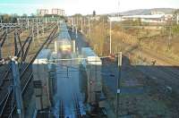 Bathtime! An EMU passes through the train washer at Yoker Depot in February 2006.<br><br>[Ewan Crawford 09/02/2006]