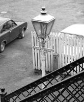 A gas lamp at Dunkeld station in September 1976 [see image 32341]. <br><br>[Bill Jamieson 24/09/1976]