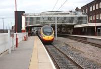 A London Euston - Manchester Piccadilly Pendolino calls at Stoke on Trent on 21 March 2012.<br><br>[John McIntyre 21/03/2012]