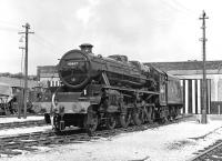 Preserved Black 5 No. 45407 posing in front of the shed at Steamtown, Carnforth, on Saturday 8th May 1976.<br><br>[Bill Jamieson 08/05/1976]