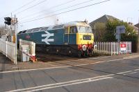 47580 <I>County of Essex</I> (owned by the Stratford 47 Group) draws away from Kingsknowe Station after being held at the level crossing while following 'The Auld Reekie' charter to Manchester on 24 March.<br><br>[Bill Roberton 24/03/2012]