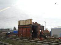 Cardiff Canton steam era east end water tank in advanced state of removal in March 2012. <br><br>[David Pesterfield 20/03/2012]