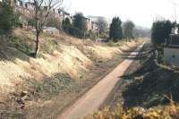 Looking south east towards Galashiels town centre from the bridge over the Waverley trackbed at Plumtreehall Brae, just south of Kilnknowe Junction. The photograph, taken on 26 March 2012, gives an indication of the massive amount of clearance work that has been carried out along this section of the route in recent months. A photograph from this point would simply not have been possible previously.<br><br>[John Furnevel 26/03/2012]