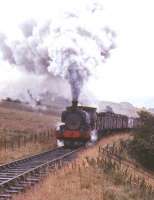 Barclay Pug with loaded coal wagons performing for the camera at Minnivey, Ayrshire, in the spring of 1972. <br>
<br><br>[Colin Miller //1972]