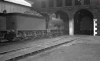 Caley 3F no 57614 outside Ayr shed in September 1960. The 0-6-0 survived for a further two years before eventual withdrawal from here in October 1962.<br><br>[K A Gray 10/09/1960]