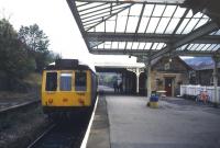 A 'Valley Lines' DMU stands at Matlock in November 1990.<br><br>[Ian Dinmore /11/1990]