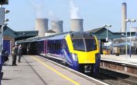 The rear of First Great Western unit 180 106 photographed passing through Didcot station on 29 March 2012. The set is being utilised for driver training purposes and is seen here on its way to Oxford.<br><br>[Peter Todd 29/03/2012]