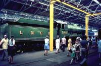 Preserved ex-LNER class D49 4-4-0 no 246 <I>Morayshire</I> on display at Shildon Wagon Works in September 1975 during the exhibition held to commemorate the 150th anniversary of the Stockton & Darlington Railway [see image 17282].<br><br>[John Thorn /09/1975]