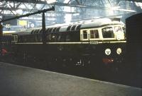 BRCW Type 2 no D5329 on display at Glasgow Central on 5 September 1959 during the Scottish Industries Exhibition. The locomotive had been delivered new to Haymarket some 3 months earlier, although it was destined to spend most of its life operating out of Inverness. It was eventually withdrawn from 60A in October 1988 (having been renumbered 26029) and was cut up at MC Metals, Springburn, in November the following year.<br><br>[A Snapper (Courtesy Bruce McCartney) 05/09/1959]