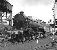 Despite appearances, this is not a c.1948 scene at some LNER shed, but Steamtown Carnforth in 1976. While I am not a fan of apple green on big engines, the effect in monochrome is quite pleasing on the B1, spoiled only by it carrying a fictitious name and number (it was delivered as BR No. 61306 from NBL in April 1948).<br><br>[Bill Jamieson 08/05/1976]