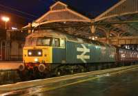 47580 <I>County of Essex</I> waits at platform 5 of Preston on 11 April 2012 to haul the Compass Tours 'Roses Express' back to Barrow in Furness. The tour had returned from York using ex LMS 4-6-0 No 46115 <I>Scots Guardsman</I> on the leg to and from Preston. [See image 38381]<br><br>[John McIntyre 11/04/2012]