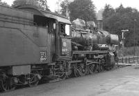 Following an early morning trip to Tuttlingen and back, veteran 4-6-0 No 038 772 waits to take the empty stock out of Rottweil station in September 1974.<br><br>[Bill Jamieson 04/09/1974]