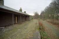 Mintlaw looking towards Maud Junction in 1997. At that time the building was in a good state of repair, although out of use. It is now much more of a ruin and heavily overgrown here.<br><br>[Ewan Crawford 03/02/1997]