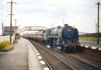 A southbound train at Symington in August 1959 behind BR 'Clan' Light Pacific no 72008 <I>Clan MacLeod</I>.<br><br>[A Snapper (Courtesy Bruce McCartney) 29/08/1959]