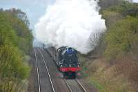 Royal Scot no 46115 <I>Scots Guardsman</I> breasts the summit between Turnhouse and Dalmeny Junction on 22 April 2012 with the 'Great Britain V' from Edinburgh to Thornton Junction.<br><br>[Bill Roberton 22/04/2012]