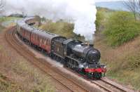 61994 <I>The Great Marquess</I> passes the site of Cowdenbeath North Junction with the 'Great Britain V' from Thornton Junction to Fort William.<br><br>[Bill Roberton 22/04/2012]