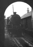 Outside looking in. One of Beattock's banking locomotives stands at the entrance to the shed in the summer of 1962.  <br><br>[R Sillitto/A Renfrew Collection (Courtesy Bruce McCartney) /07/1962]