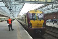 Right away for the 13.10 to Waverley from platform 2 at Helensburgh Central on 23 April 2012.<br><br>[Colin Miller 23/04/2012]