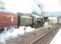 70013 <I>Oliver Cromwell</I> photographed heading north through Berwick on 21 April 2012 with the <I>'Great Britain V'</I> railtour bound for Edinburgh Waverley.<br><br>[Jim Peebles 21/04/2012]