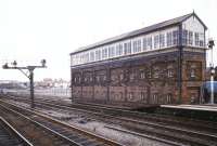 The large Rhyl No2 signal box, alongside the Up Slow line at the Holyhead end of Rhyl station, photographed in July 1986.<br><br>[Ian Dinmore 12/07/1986]