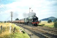 An up Liverpool train approaching Symington on 29 August 1959 behind Royal Scot no 46129 <I>'The Scottish Horse'</I>.<br><br>[A Snapper (Courtesy Bruce McCartney) 29/08/1959]