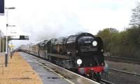 Rebuilt 'Merchant Navy' Pacific no 35028 <I>Clan Line</I> at Micheldever on 27 April with <I>The Royal Wessex</I> special bound for Swanage.<br><br>[Peter Todd 27/04/2012]