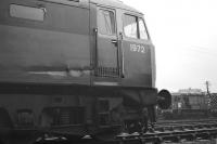 Brush Type 4 no 1972 outside Ferryhill MPD in January 1973. The scar behind the cab door suggests a recent close encounter. <br><br>[John McIntyre /01/1973]