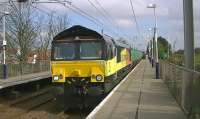 The inaugural run of Colas Railfreight on the Grangemouth to Prestwick aviation fuel tanks, having taken over the contract from DB Schenker. 66847 eases the train through Barassie at 09.03 on 1st May 2012.<br><br>[Ken Browne 01/05/2012]