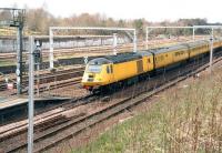 Network Rail test train about to run south through Carstairs station on 17 April 2012.<br><br>[John Furnevel 17/04/2012]
