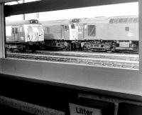 Through a window, Crewe station, November 1983. <br><br>[Colin Alexander /11/1983]