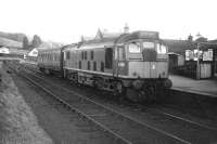 D5125 stands at Aberfeldy in February 1964 with a single coach train forming the 1610 service to Ballinluig. Aberfeldy station closed in 1965 and the site is now a large car park. [See image 3298] - the link is the semi-circular window beyond the coach.<br><br>[Robin Barbour Collection (Courtesy Bruce McCartney) 01/02/1964]