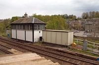 A view of Dunblane signal box and its associated infrastructure on 6th May 2012. Special thanks are due to Network Rail and associated contractors for kindly removing the overlooking footbridge for the day to allow me to record this once in a lifetime image [see image 15697].<br><br>[Mark Dufton 06/05/2012]