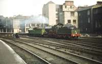 GNSR No 49 <I>Gordon Highlander</I> + GWR No 3440 <I>City of Truro</I> reversing out of Glasgow Central on 5 September 1959. The pair had recently arrived with a special in connection with the Scottish Industries Exhibition.<br><br>[A Snapper (Courtesy Bruce McCartney) 05/09/1959]