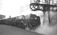 <I>'Scottish Rambler No 6'</I> stands at Carstairs on 26 March 1967, shortly after arrival from Glasgow Central. The locomotive is Britannia Pacific no 70032 <I>Tennyson</I> which hauled the train on the leg from Glasgow to Carlisle (Upperby). [See image 29747]<br><br>[K A Gray 26/03/1967]