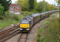 The Royal Train, with 67006 leading and 67026 on the rear, takes the line to Farington Junction at Lostock Hall Junction on 16 May 2012. The train was conveying HRH Prince Charles from an earlier engagement in Burnley.<br><br>[John McIntyre 16/05/2012]