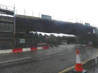 On Sunday 13 May a new bridge was put in place at Murrayfield carrying <br>
the tram route over Roseburn Street alongside the main line. Nearby the Murrayfield tramstop is taking shape. <br><br>[John Yellowlees 13/05/2012]