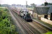 Standard Class 4 2-6-4T no 80008 heads north through Lochside on 20 August 1959 with a Glasgow Bound train.<br><br>[A Snapper (Courtesy Bruce McCartney) 20/08/1959]