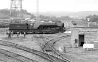 A2 pacific no 60532 <I>Blue Peter</I> on the turntable at Perth New Yard in October 1993.<br><br>[Bill Roberton /10/1993]