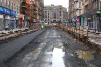 View east over the tramworks along Shandwick Place, Edinburgh, towards Princes Street on 19 May 2012.<br><br>[Bill Roberton 19/05/2012]