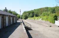 The Fraserburgh platforms at Maud Junction looking south towards Aberdeen on 27 May 2012, with trees and shrubs continuing to encroach. Difficult now to imagine passengers for the Broch and Peterhead, refreshment room and newspaper stand, cattle and fish trains for the south and the long running seed potato traffic. [See image 38974] <br>
<br><br>[Brian Taylor 27/05/2012]