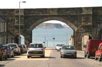 Surviving section of viaduct crossing Seafield Street, Cullen, in May 2012. View north towards the harbour with Cullen Bay beyond. The former station stood off to the right and was closed along with the Moray Coast line in 1968.<br><br>[John Furnevel 23/05/2012]