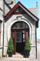 The modest but elegant entrance to the Station Hotel, Maud, in May 2012. Above the main entrance the words <I>Station Hotel</I> are incorporated within the stained glass. The hotel is located approximately 50 yards from the former station, which closed in October 1965. <br><br>[Brian Taylor 27/05/2012]