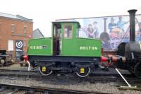 Former CEGB 0-4-0 battery locomotive <I>'Bolton'</I> (English Electric 1378/1944) in the yard at Manchester Museum of Science and Industry on 31 May 2012.<br><br>[Peter Todd 31/05/2012]