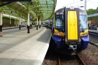 The 11.50 to Glasgow Central awaits its departure time at Wemyss Bay on 1 June 2012.<br><br>[Colin Miller 01/06/2012]